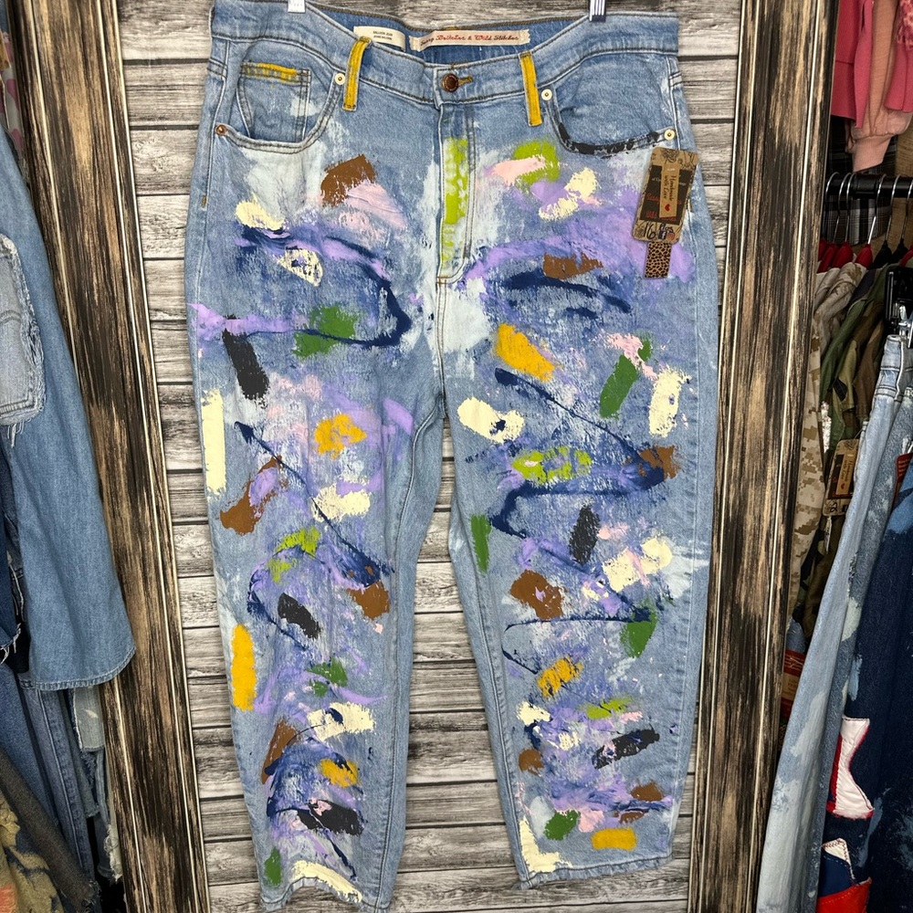 Artisan Handmade UpCycled Repurposed Denim Barrel Balloon Jeans Handpainted 16